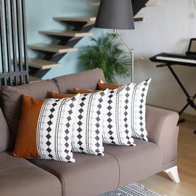 Vegan Faux Leather Detailed Throw Pillow Set of 4