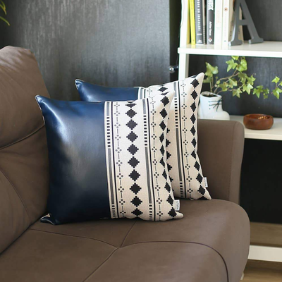 Bohemian Vegan Faux Leather Throw Pillow Set