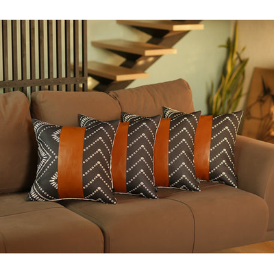 Bohemian Vegan Faux Leather Throw Pillow Set