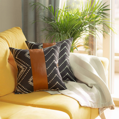 Bohemian Vegan Faux Leather Throw Pillow Set