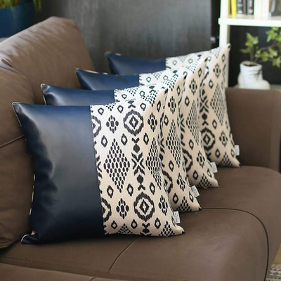 Bohemian Vegan Faux Leather Throw Pillow Set