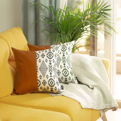 Bohemian Vegan Faux Leather Throw Pillow Set