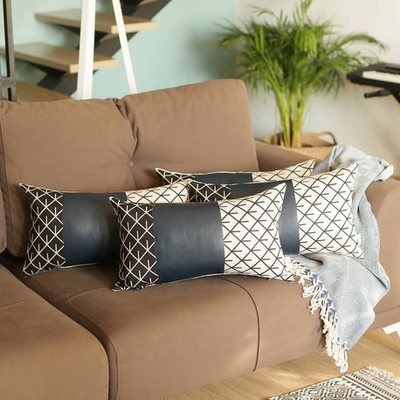 Bohemian Vegan Faux Leather Throw Pillow Set