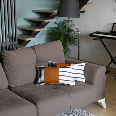 Bohemian Striped Vegan Faux Leather Throw Pillow Covers