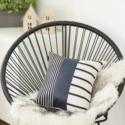 Bohemian Striped Vegan Faux Leather Throw Pillow Covers