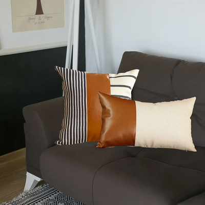 Brown Vegan Faux Leather Throw Pillow Covers