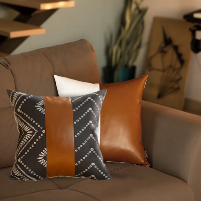 Brown Vegan Faux Leather Throw Pillow Covers