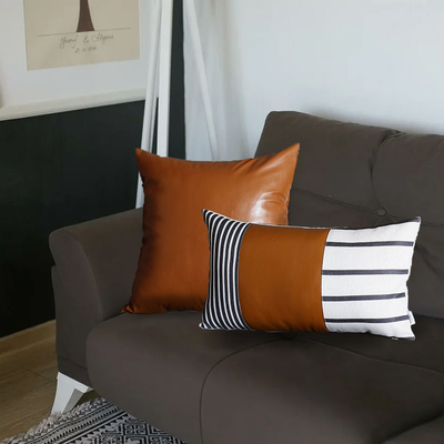 Brown Vegan Faux Leather Throw Pillow Covers