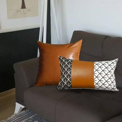 Brown Vegan Faux Leather Throw Pillow Covers