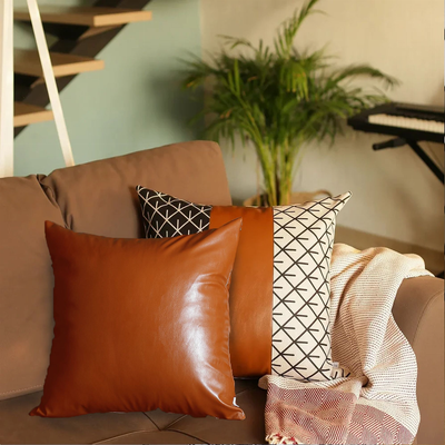 Brown Vegan Faux Leather Throw Pillow Covers