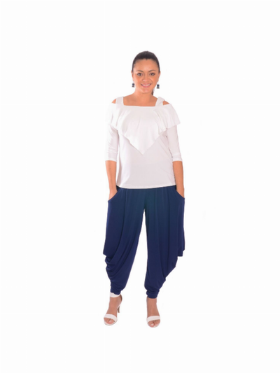 Ruffle Front Cold Shoulder Top Solid Colors And Prints