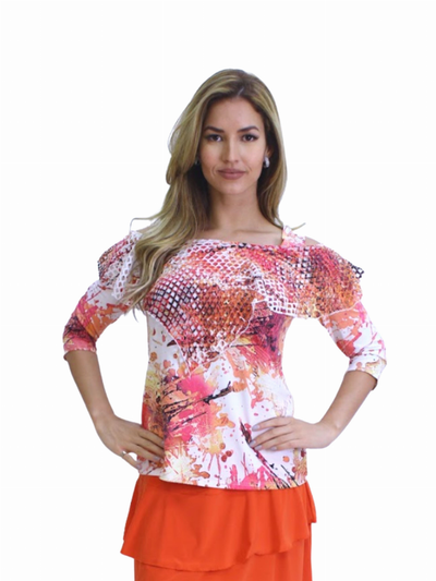 Ruffle Front Cold Shoulder Top In Black And More Prints