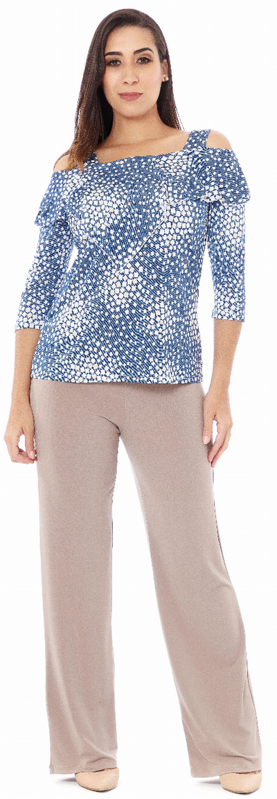 Ruffle Front Cold Shoulder Top In Black And More Prints