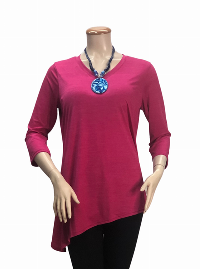 V - Neck Asymmetrical 3/4 Sleeve Tunic Top