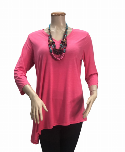 V - Neck Asymmetrical 3/4 Sleeve Tunic Top