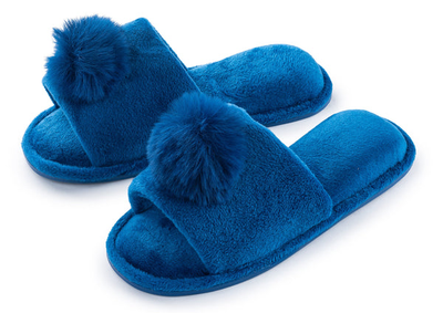 Pupeez Girl's Lovely Velvet Pom-pom Open Toe Kids House Slides Slipper