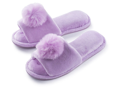 Pupeez Girl's Lovely Velvet Pom-pom Open Toe Kids House Slides Slipper
