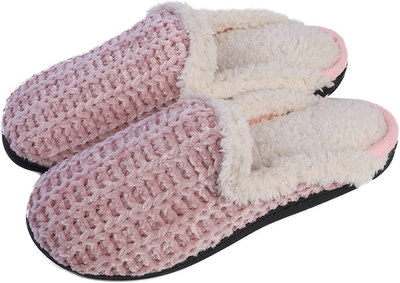 Roxoni Memory Foam Slippers for Women - Fuzzy Cozy Indoor/Outdoor Slides - Fluffy Slip On Shoes Womens House Slippers with Plush Heels and Anti-Skid Rubber Sole