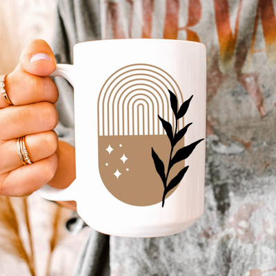 Modern boho rainbow ceramic coffee mug