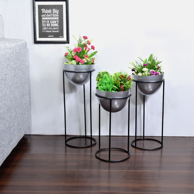 Handmade 100% Iron Round Modern Silver Coated Color Planters Pot