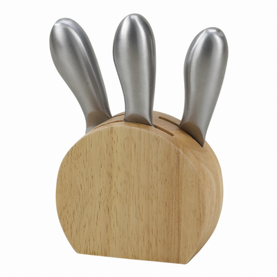 Wood Cheese Block with 3 Metal Handle Utensils