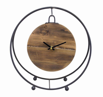 Clock 11.5"D Iron/Wood