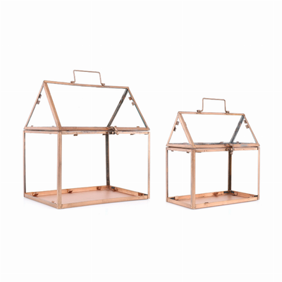 Terrarium (Set of 2) 9.5"L x 5.5"W x 10.5"H, 11.75"L x 7.75"W x 13.5"H Iron/Glass