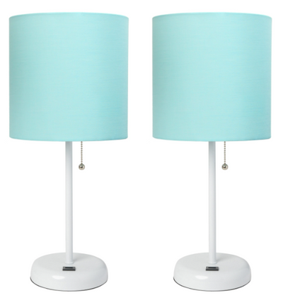 LimeLights Stick Lamp with USB charging port and Fabric Shade 2 Pack Set