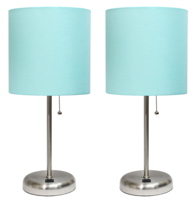 LimeLights Stick Lamp with USB charging port and Fabric Shade 2 Pack Set