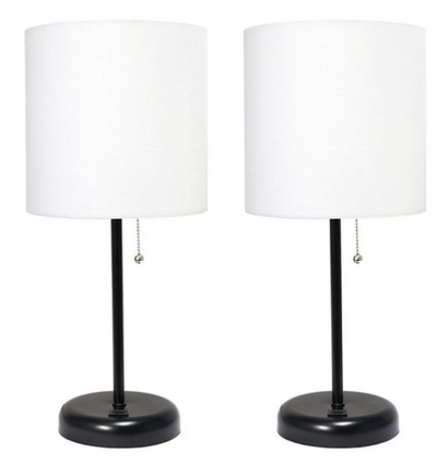LimeLights Stick Lamp with USB charging port and Fabric Shade 2 Pack Set