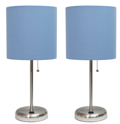 LimeLights Stick Lamp with USB charging port and Fabric Shade 2 Pack Set