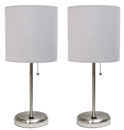 LimeLights Stick Lamp with USB charging port and Fabric Shade 2 Pack Set