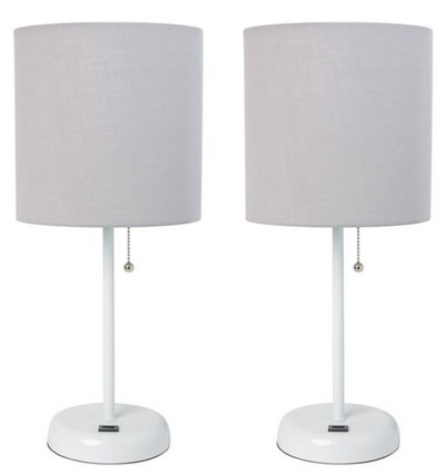 LimeLights Stick Lamp with USB charging port and Fabric Shade 2 Pack Set