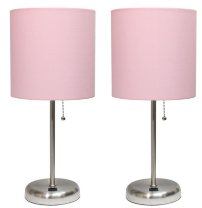 LimeLights Stick Lamp with USB charging port and Fabric Shade 2 Pack Set