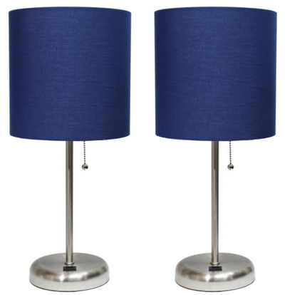 LimeLights Stick Lamp with USB charging port and Fabric Shade 2 Pack Set