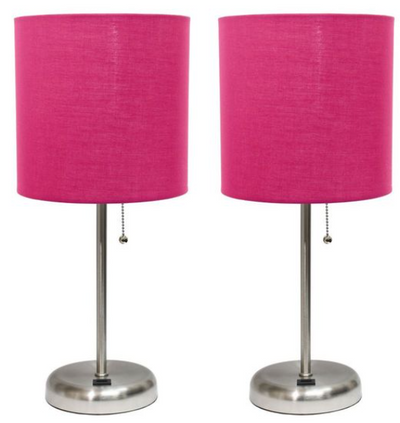 LimeLights Stick Lamp with USB charging port and Fabric Shade 2 Pack Set
