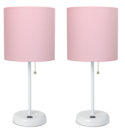 LimeLights Stick Lamp with USB charging port and Fabric Shade 2 Pack Set