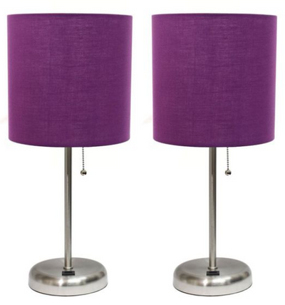 LimeLights Stick Lamp with USB charging port and Fabric Shade 2 Pack Set