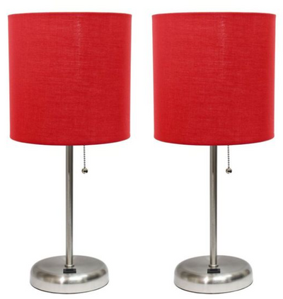 LimeLights Stick Lamp with USB charging port and Fabric Shade 2 Pack Set