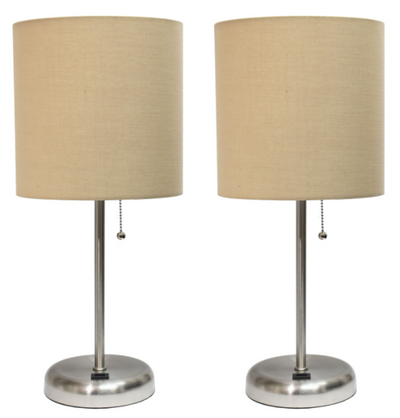 LimeLights Stick Lamp with USB charging port and Fabric Shade 2 Pack Set