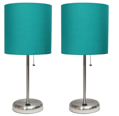 LimeLights Stick Lamp with USB charging port and Fabric Shade 2 Pack Set