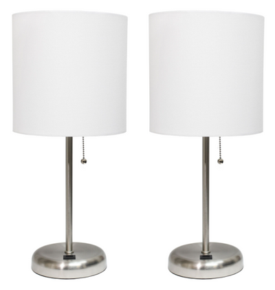 LimeLights Stick Lamp with USB charging port and Fabric Shade 2 Pack Set