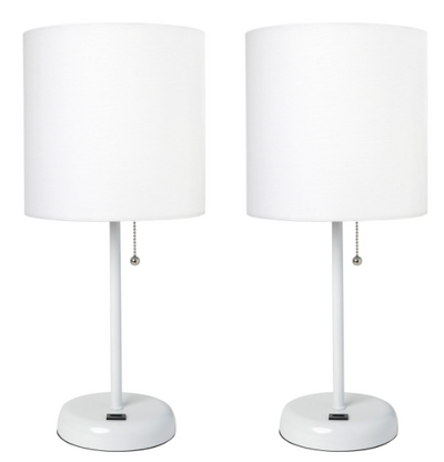 LimeLights Stick Lamp with USB charging port and Fabric Shade 2 Pack Set