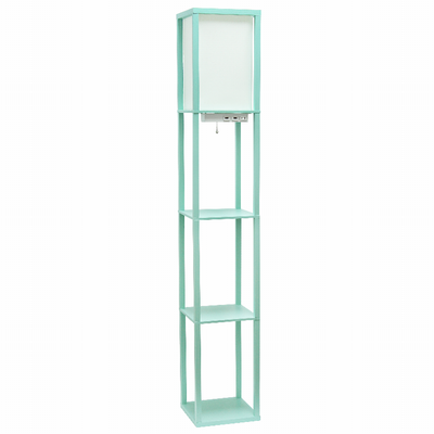 Simple Designs Floor Lamp Etagere Organizer Storage Shelf with 2 USB Charging Ports, 1 Charging Outlet and Linen Shade
