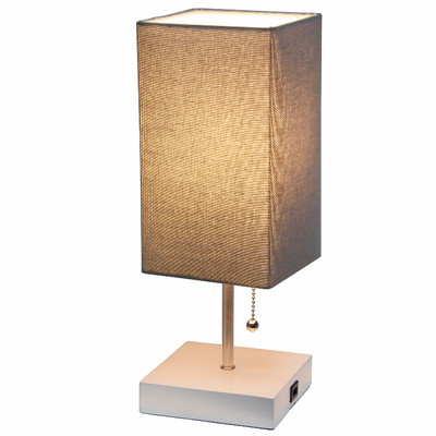 Simple Designs Petite White Stick Lamp with USB Charging Port and Fabric Shade