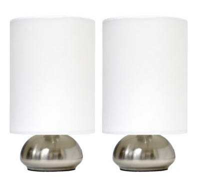 Simple Designs Gemini 2 Pack Mini Touch Lamp with Brushed Nickel Base and Fabric Shades