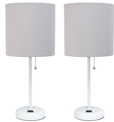 LimeLights Stick Lamp with Charging Outlet and Fabric Shade 2 Pack Set