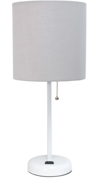 LimeLights Stick Lamp with Charging Outlet and Fabric Shade