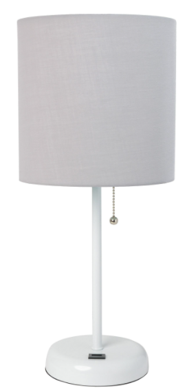 LimeLights Stick Lamp with USB charging port and Fabric Shade