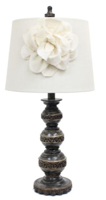 Elegant Designs Aged Bronze Stacked Ball Lamp with Couture Linen Flower Shade